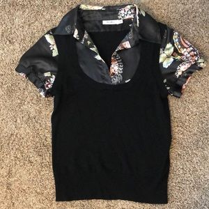 Rickis Floral Button Up Satin Sweater Vest Blouse Size M